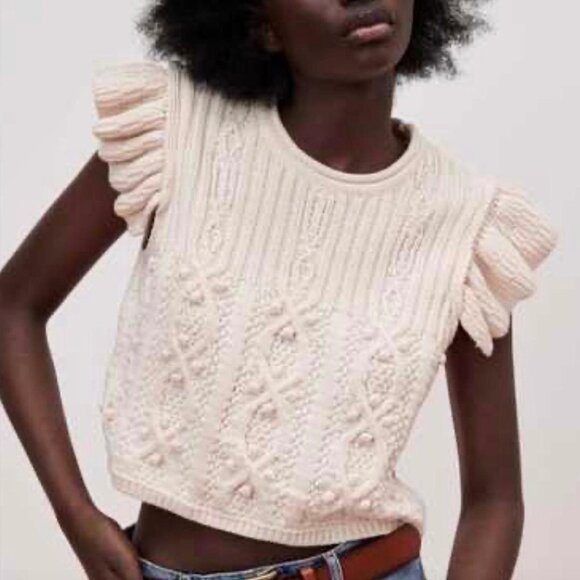 Zara Chunky Knit Cropped Cableknit Short sleeve Sweater - Picture 1 of 5